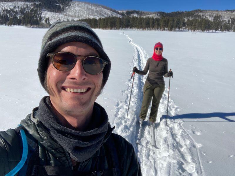 Prospective adoptive couple with cross country skiing