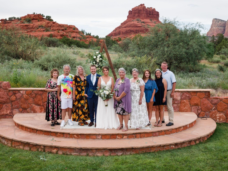 Jennifer and Marty with their parents at their Arizona desert wedding