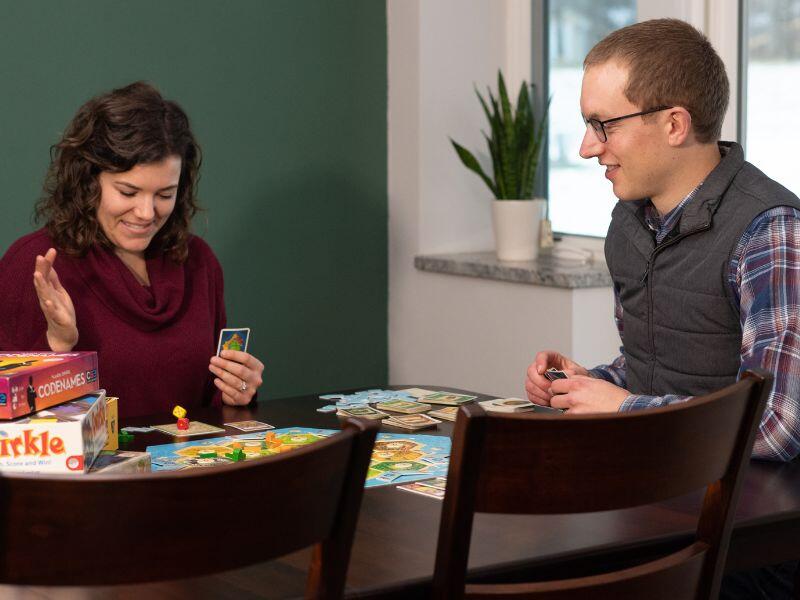 Liz and Jeremy playing board games