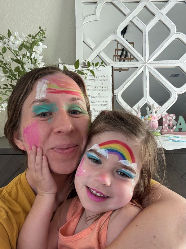 want-to-adopt-new-braunfels-tx-laura New Braunfels prospective adoptive mom with daughter with painted faces